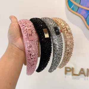 Chanel Sequins Embellished Headband Gold