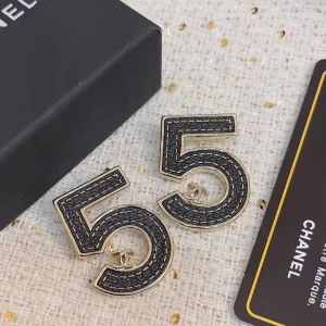 Chanel Number 5 Black Leather Earrings