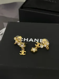 Chanel CC Diamond Star Earrings Gold
