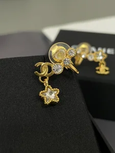 Chanel CC Diamond Star Earrings Gold