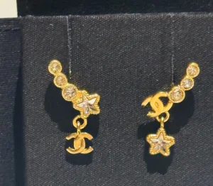 Chanel CC Diamond Star Earrings Gold