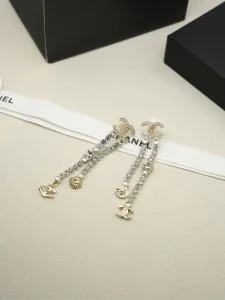 Chanel Crystals CC Logo Long Earrings