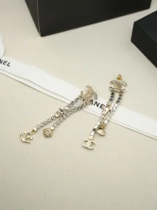Chanel Crystals CC Logo Long Earrings