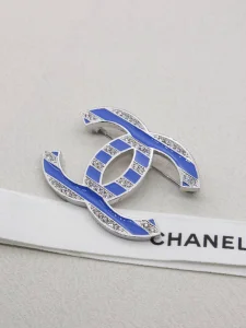 Chanel Crystals CC Logo Brooch Blue