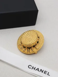 Chanel Gold Plated Straw Hat Brooch