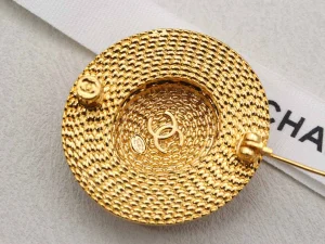 Chanel Gold Plated Straw Hat Brooch
