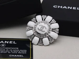 Chanel Crystal CC Around Brooch White