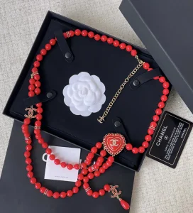 Chanel Crystals CC Heart Pearls Belt Red