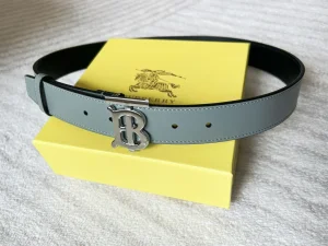 Burberry TB Gray Calfskin Leather Belt 35MM