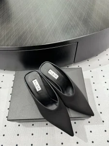 Alaia Cube Black Satin Wedge Mules