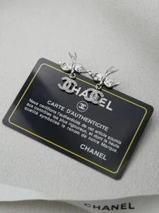 Chanel Crystal CC Bird Earrings Silver