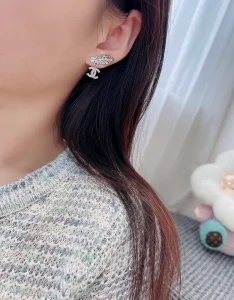 Chanel Metal Crystal Pendant Earrings