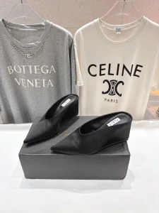 Alaia Cube Black Satin Wedge Mules