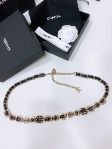 Chanel Leather and Chain Belt Black