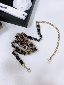 Chanel Leather and Chain Belt Black